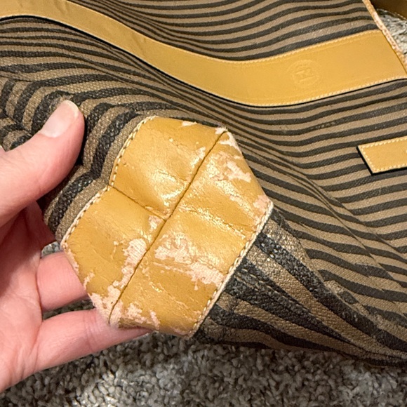Authentic FENDI Vintage Pequin Stripe Brown and Tan Women's Tote and Wallet Set - Picture 12 of 17